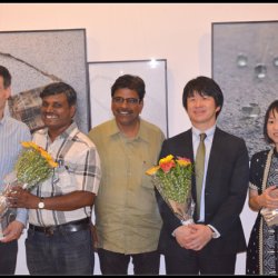 Poet Arthur Binard, guests from The Japan Foundation and Eklavya members during the inauguration of the photo-exhibition